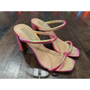 STEVEN Metallic Pink Sandal Block Heeled Mules Snake Print Size‎ 7 EUC